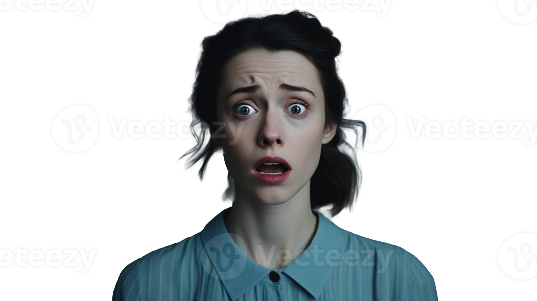 Scared Woman Looking at the Camera Isolated on Transparent Background png