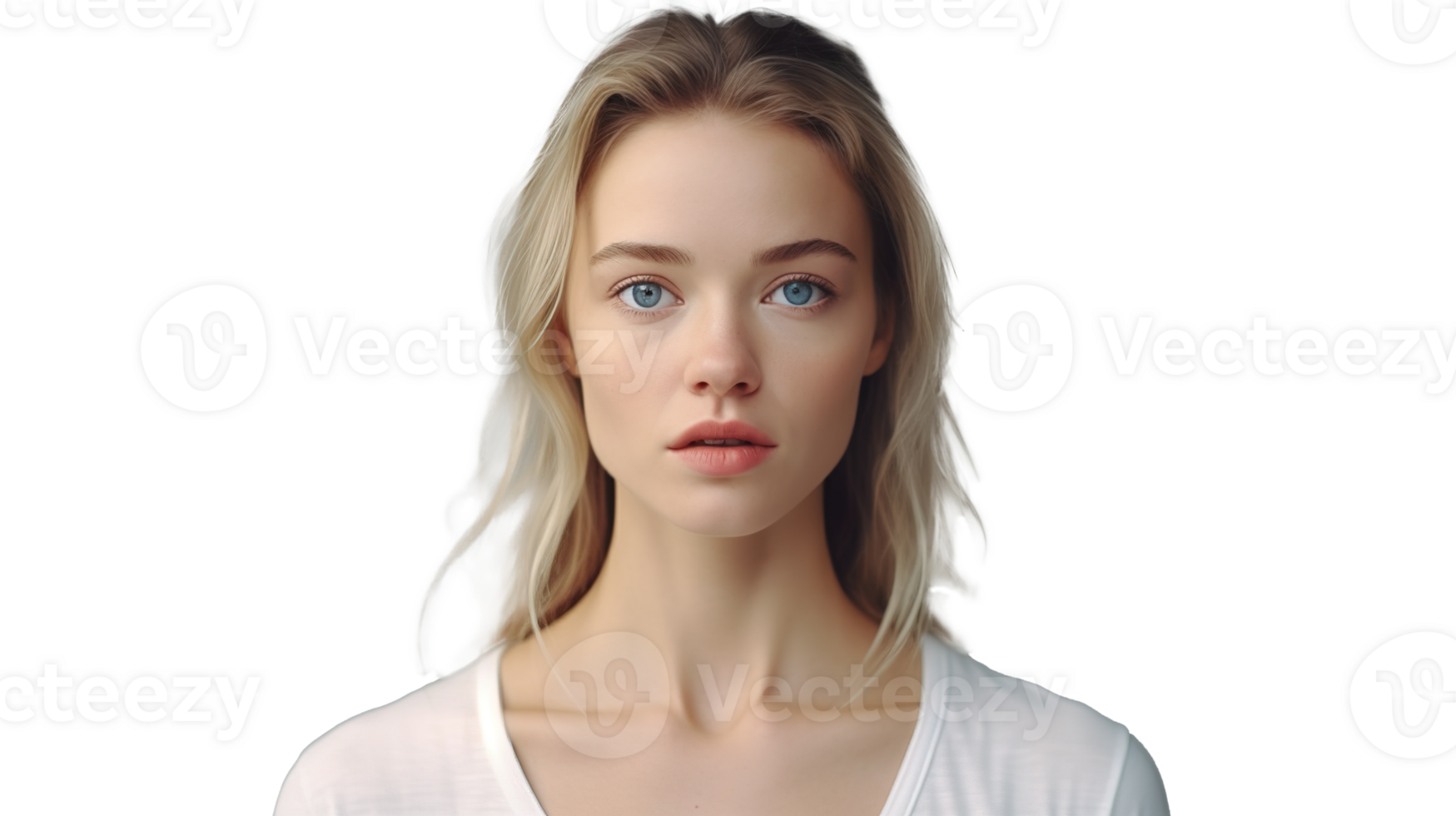 Frightened Woman Staring at the Camera Isolated on Transparent png