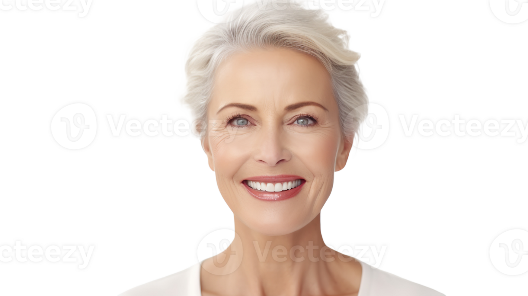 Graceful 50s Woman with Bright Smile on Transparent Background. Ageless Beauty, Self-Care png