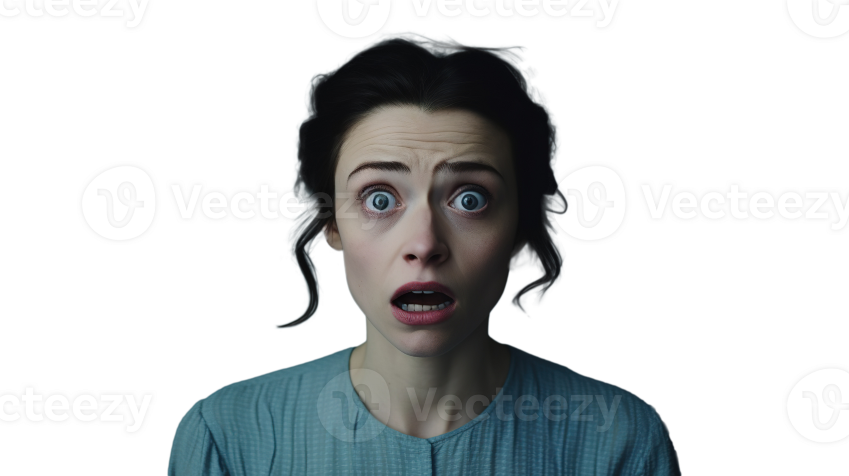 Frightened Woman Staring at the Camera Isolated on Transparent Background png