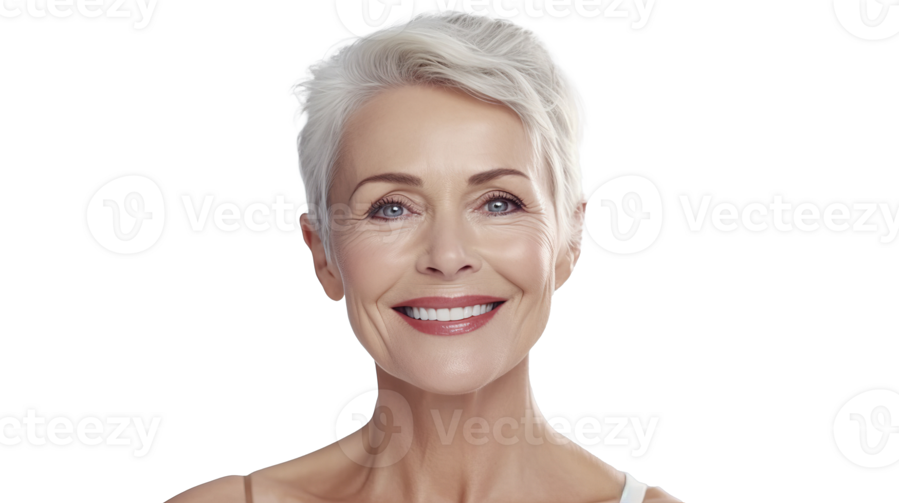 Elegant Middle-Aged Woman Smiling on Transparent Background. Wellness png