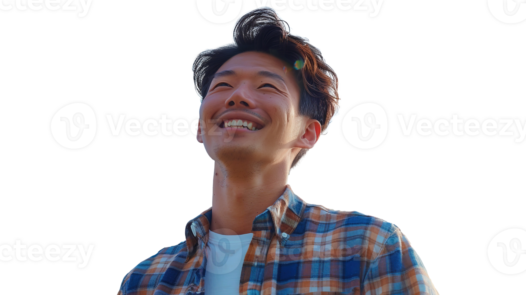 Smiling Man Wearing a Checked Shirt on Transparent. Asian, Chinese, Japanese, Korean, Asia, Japan, Korea, China, Male, Person, Smile, Happy, Portrait, Face, Fun, Handsome png