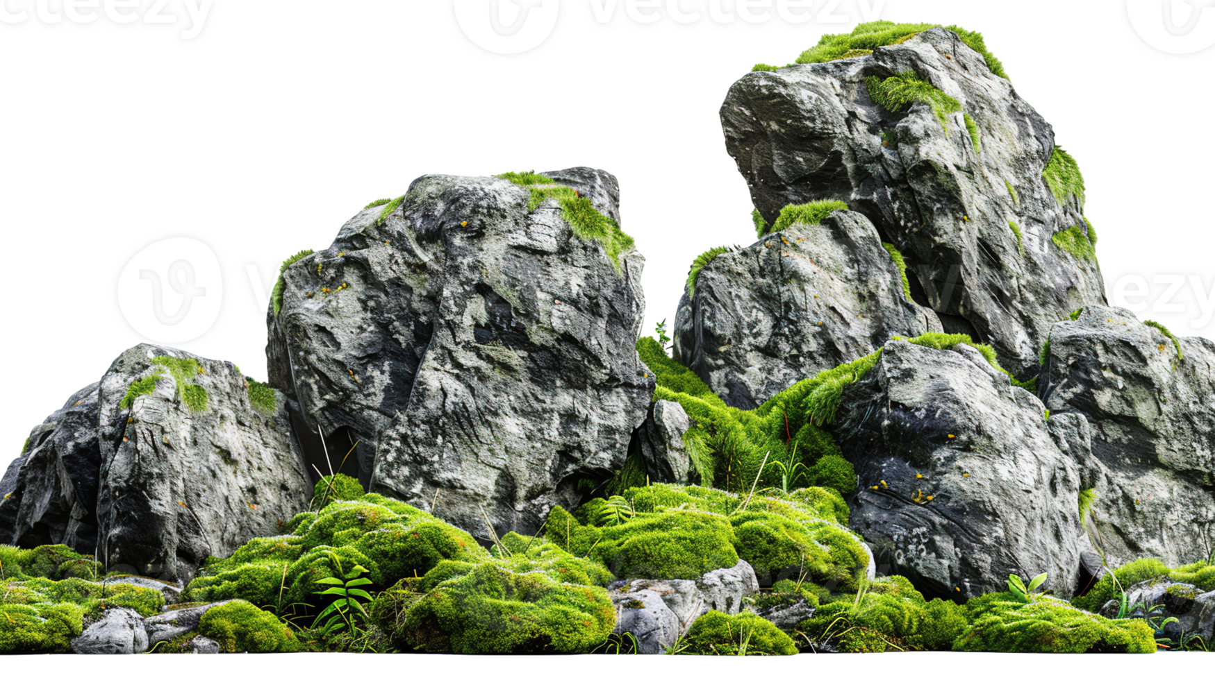 Rocks Covered by Moss Isolated on Transparent Background. Stone Rock with Plant png