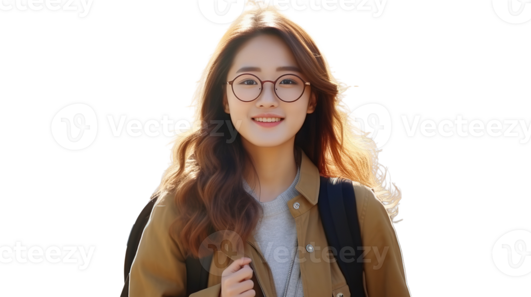 Beautiful Student Asian Girl with Backpack and Glasses in Transparent. Education Learning png