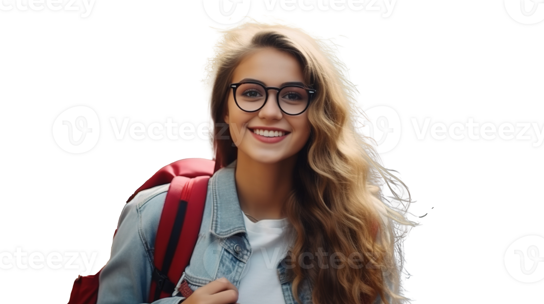 Cheerful Young Student Girl Wearing Glasses and Backpack on Transparent. Study and Education png