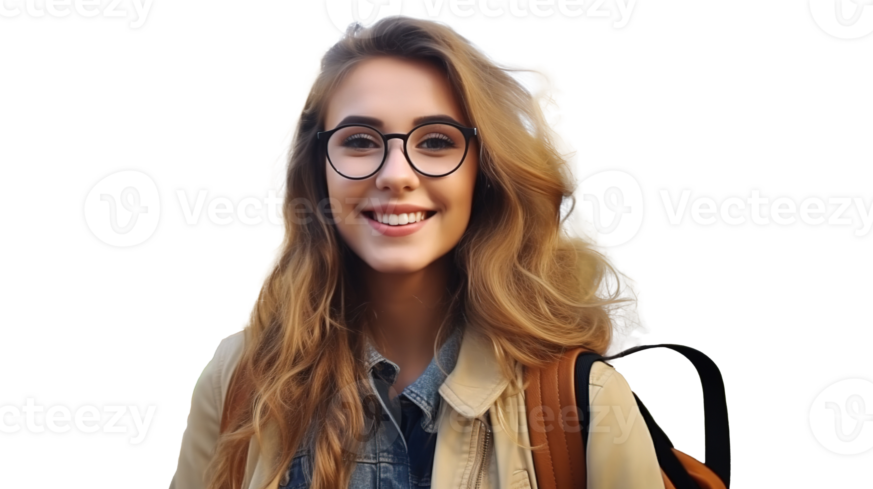 Smart Female Student with Glasses and Backpack Isolated on Transparent. Learning and Knowledge png
