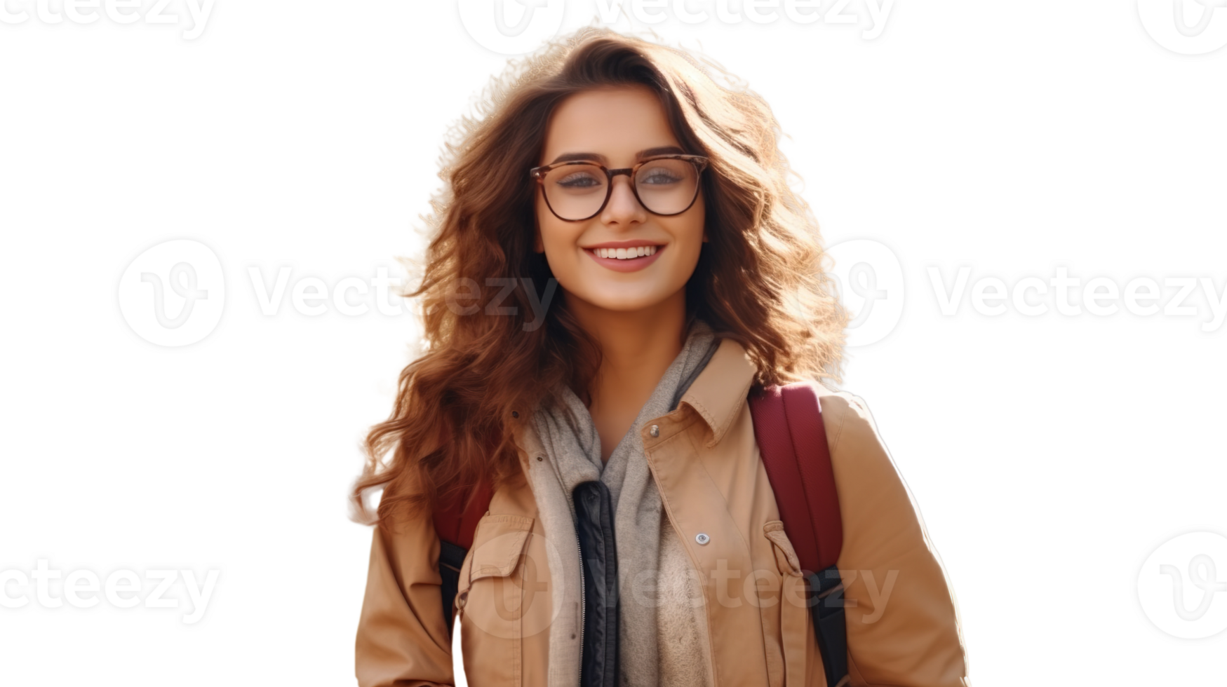Young Indian Woman Wearing Glasses and Carrying Backpack on Transparent. Study, University, School png