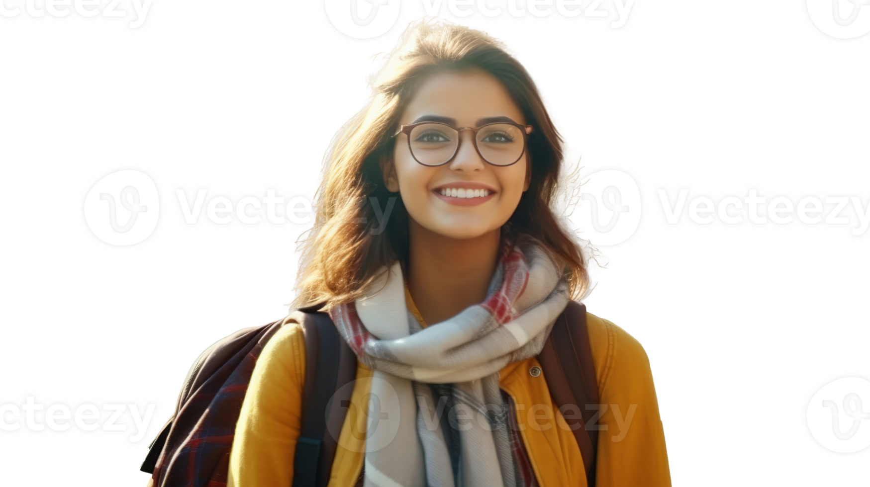 Smart Indian Female Student with Glasses and Backpack Isolated on Transparent Background. Education, Learning png