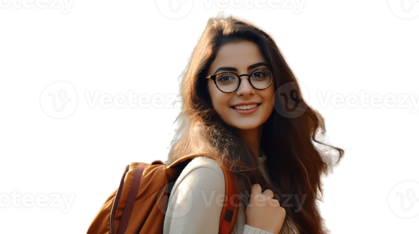 Beautiful Student Indian Girl with Backpack and Glasses at Transparent. Education Learning png