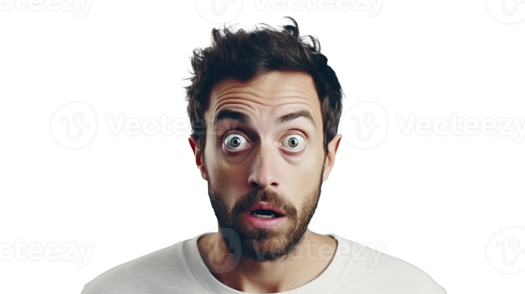 Shocked Man with Big Eyes Expression on Transparent Background png