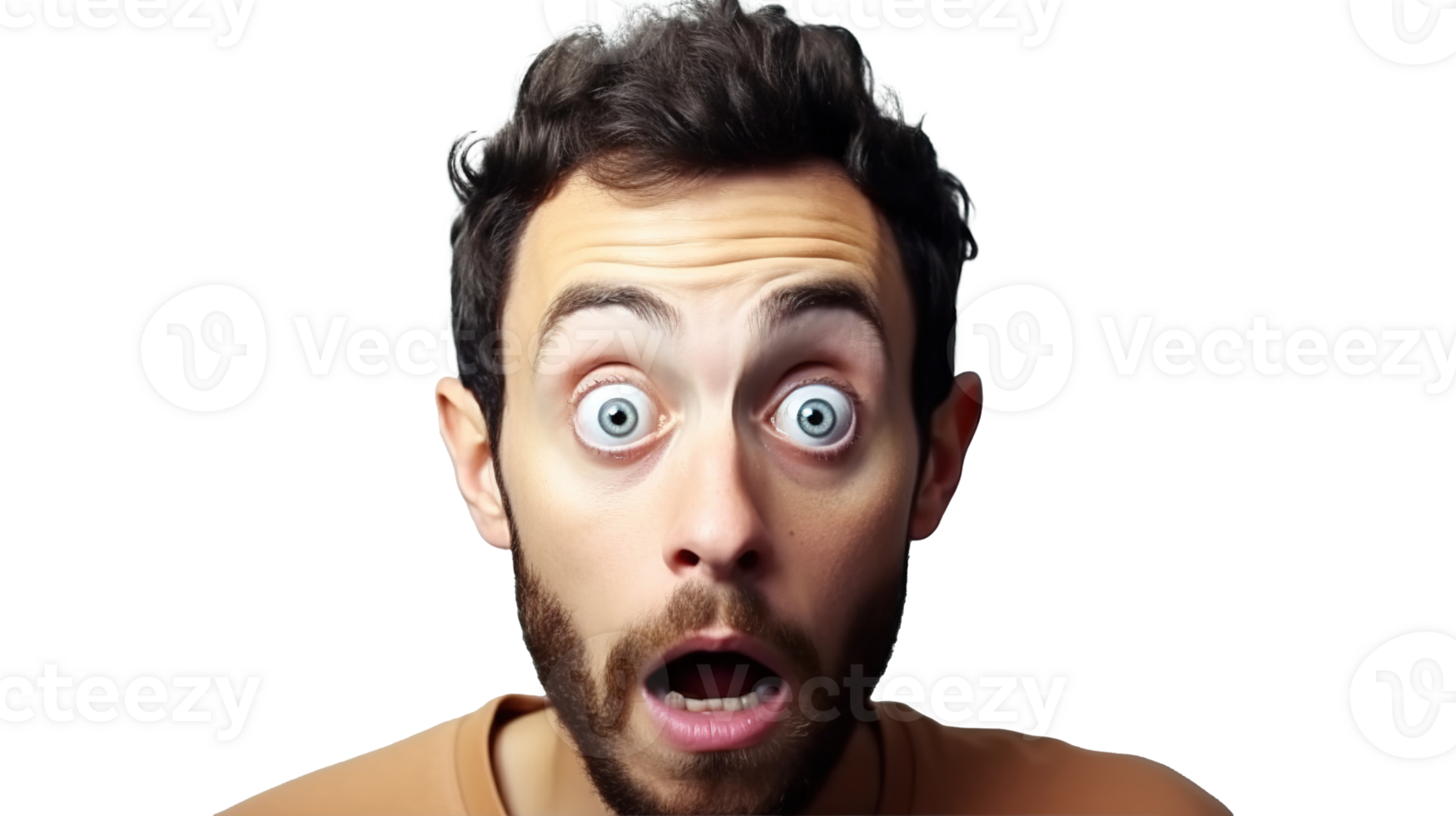 Surprised Man with Big Eyes Isolated on Transparent Background png