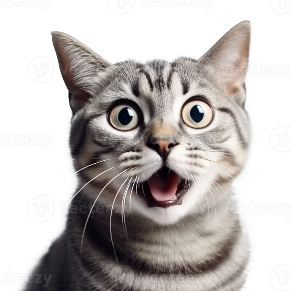 Shocked Cat with Wide Eyes Isolated on Transparent Background png