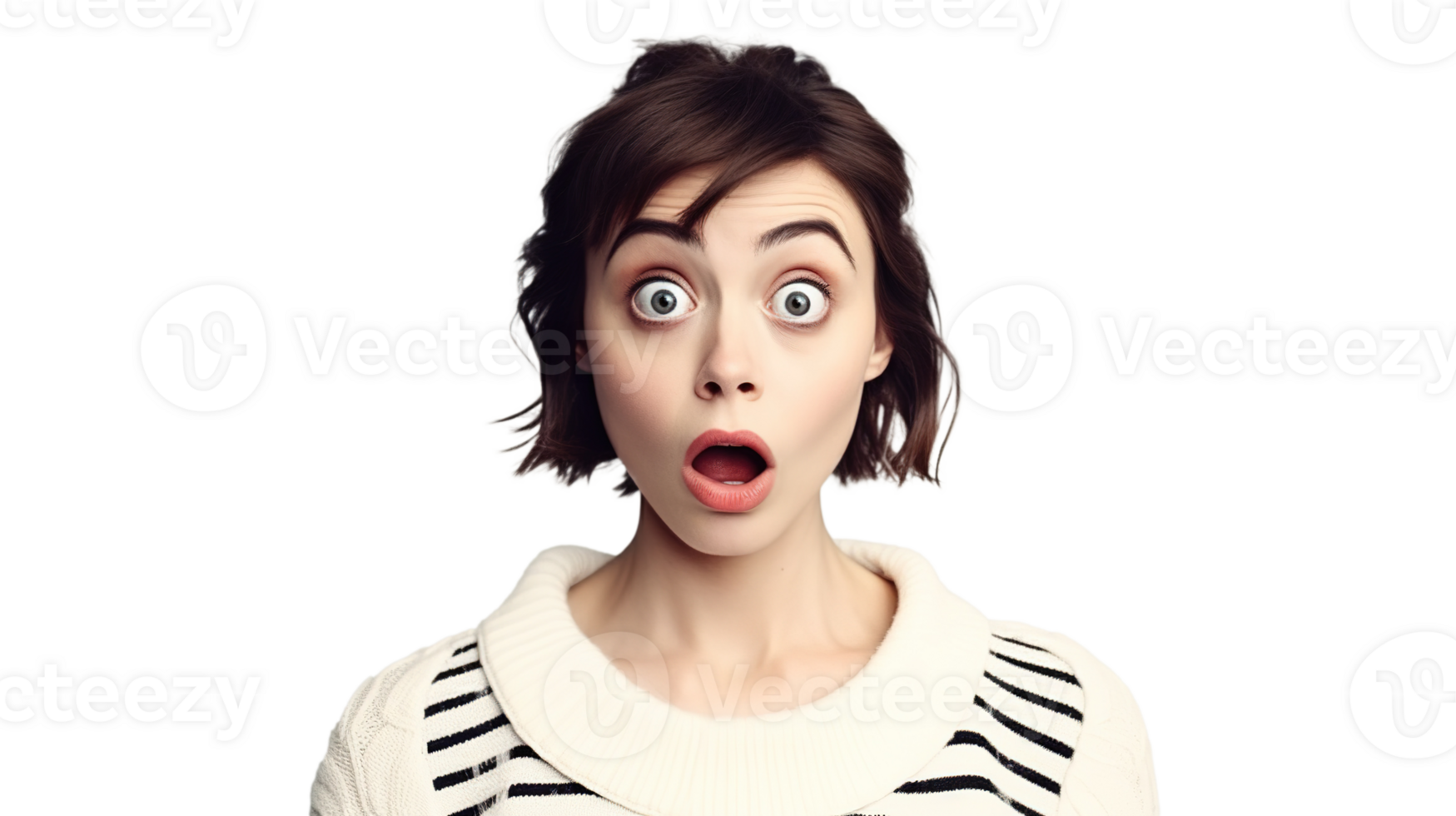 Surprised Woman with Big Eyes Isolated on Transparent png