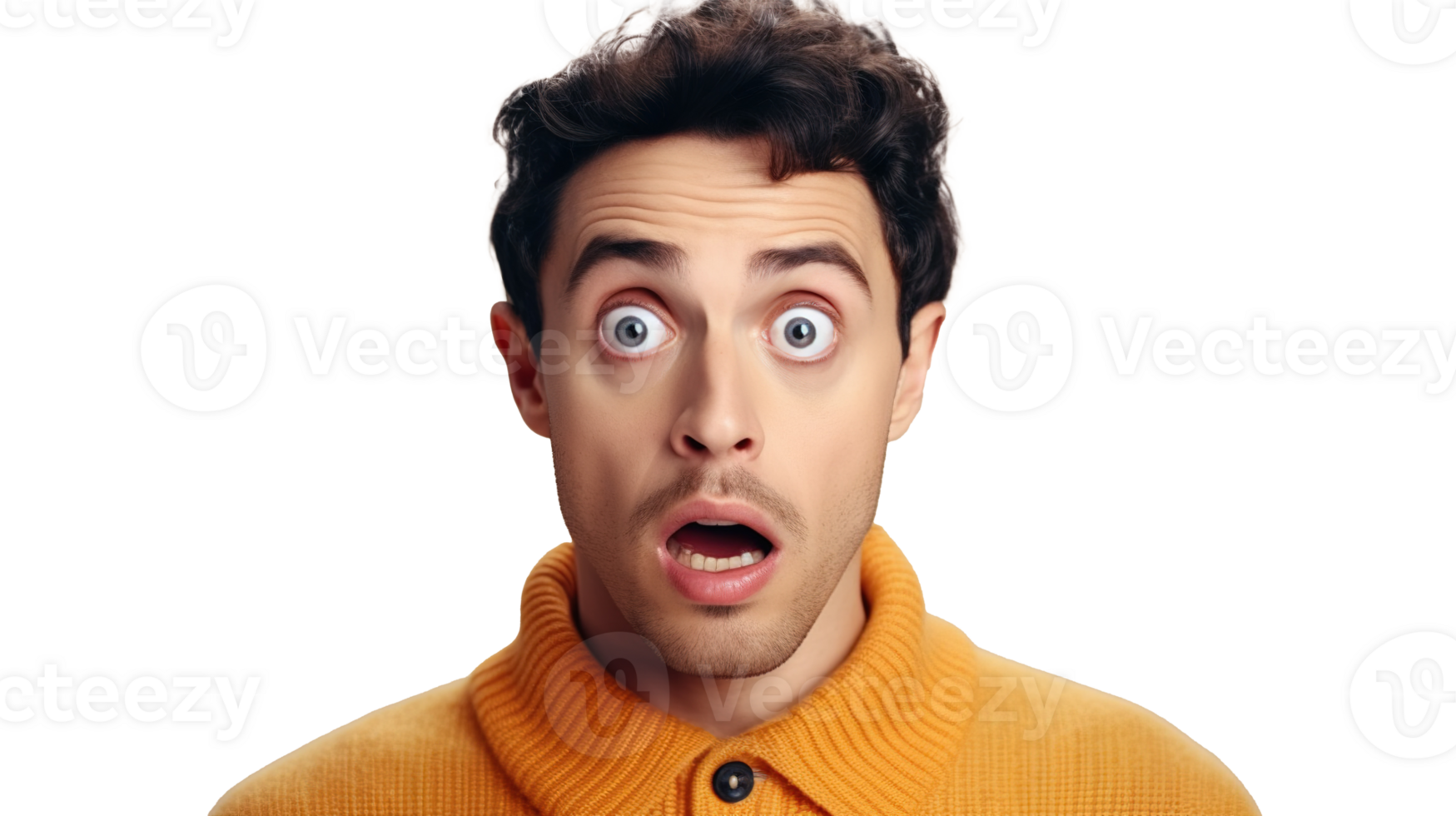 Astonished Man with Wide Eyes Isolated on Transparent Background png