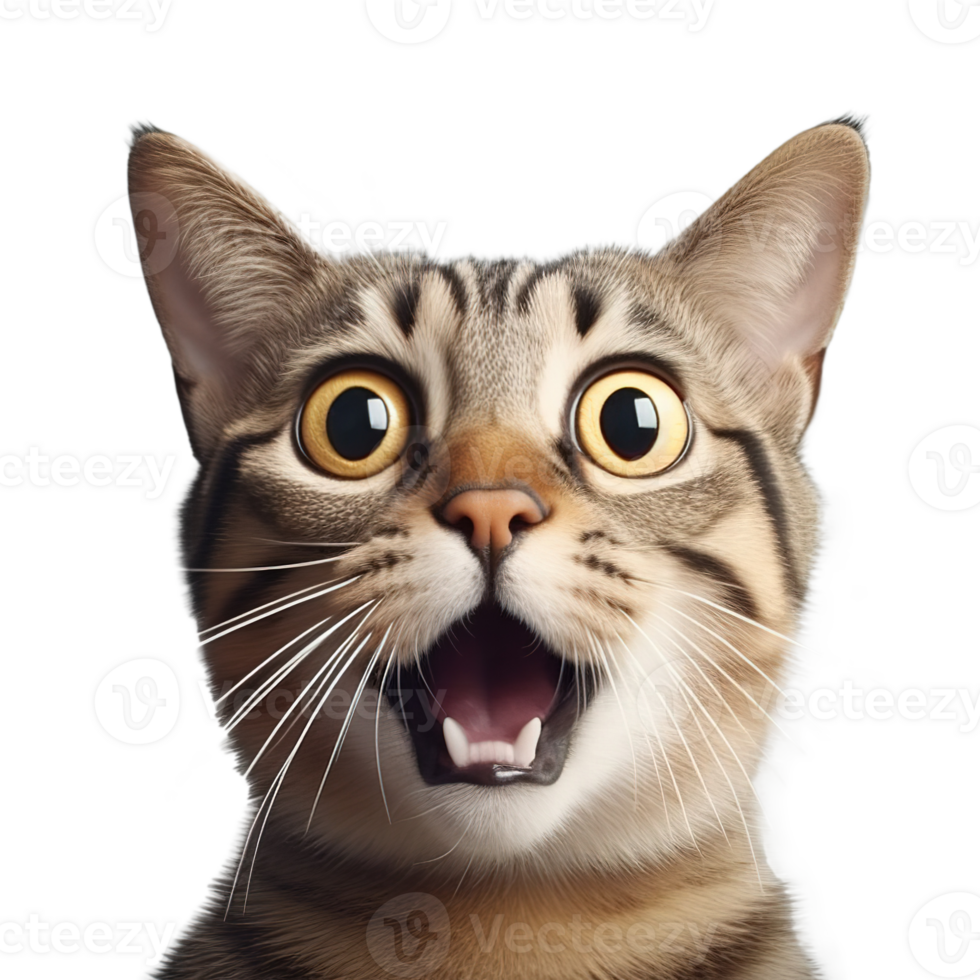 Surprised Cat with Big Eyes Isolated on Transparent png