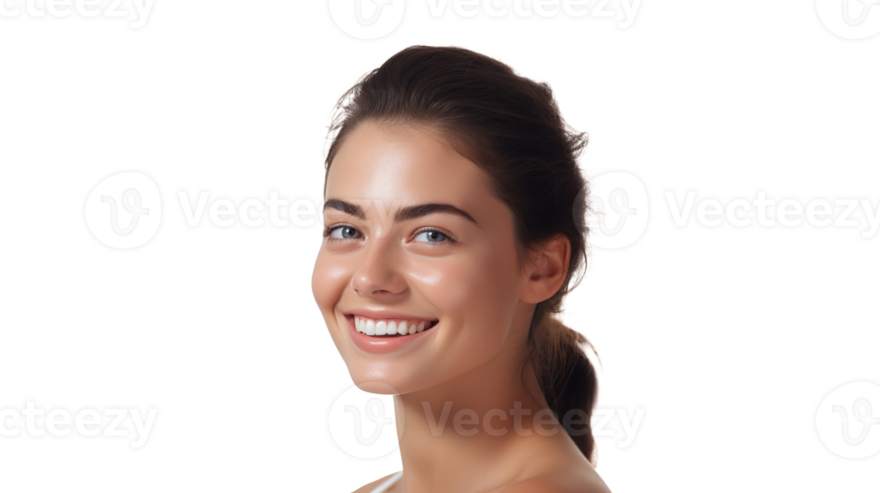 Radiant Woman Smiling with Glowing Skin on Transparent Background png