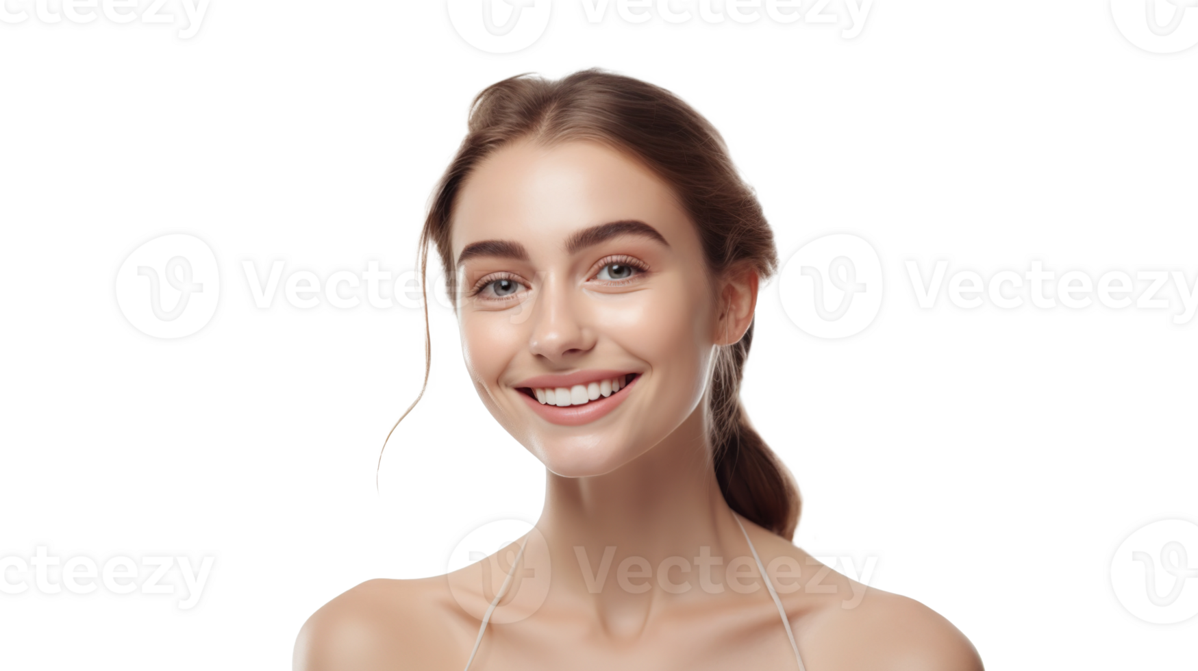 Woman Smiling with Flawless Glowy Skin with Copy Space Isolated on Transparent Background png