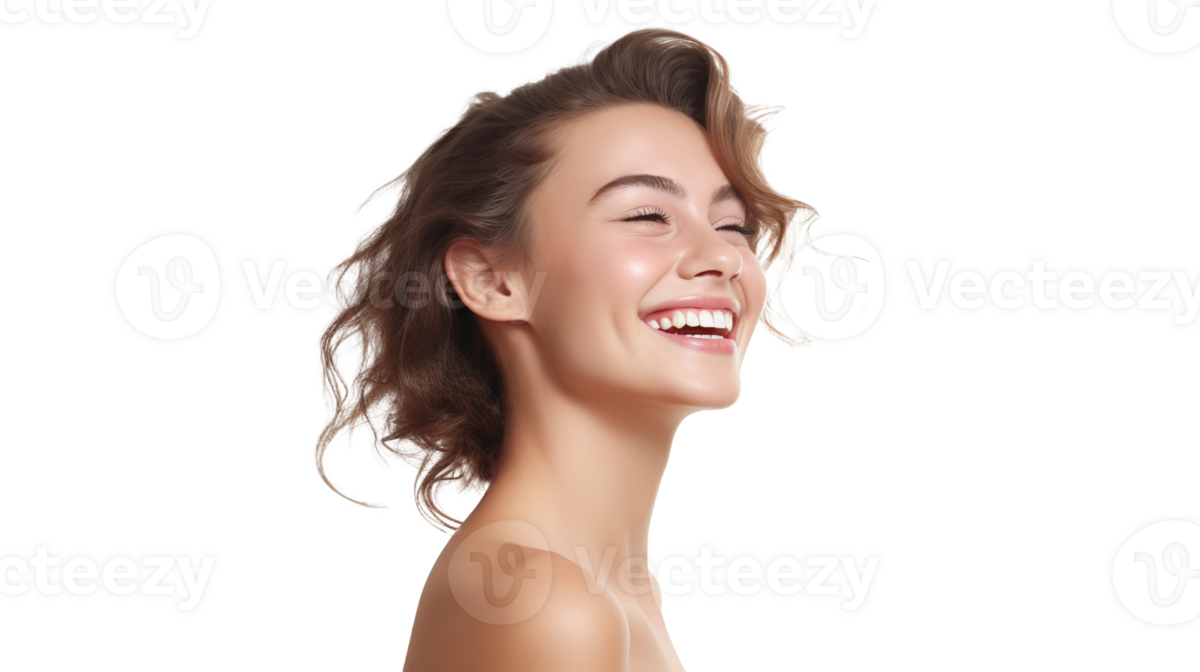 Happy Woman with Flawless Complexion Isolated on Transparent png