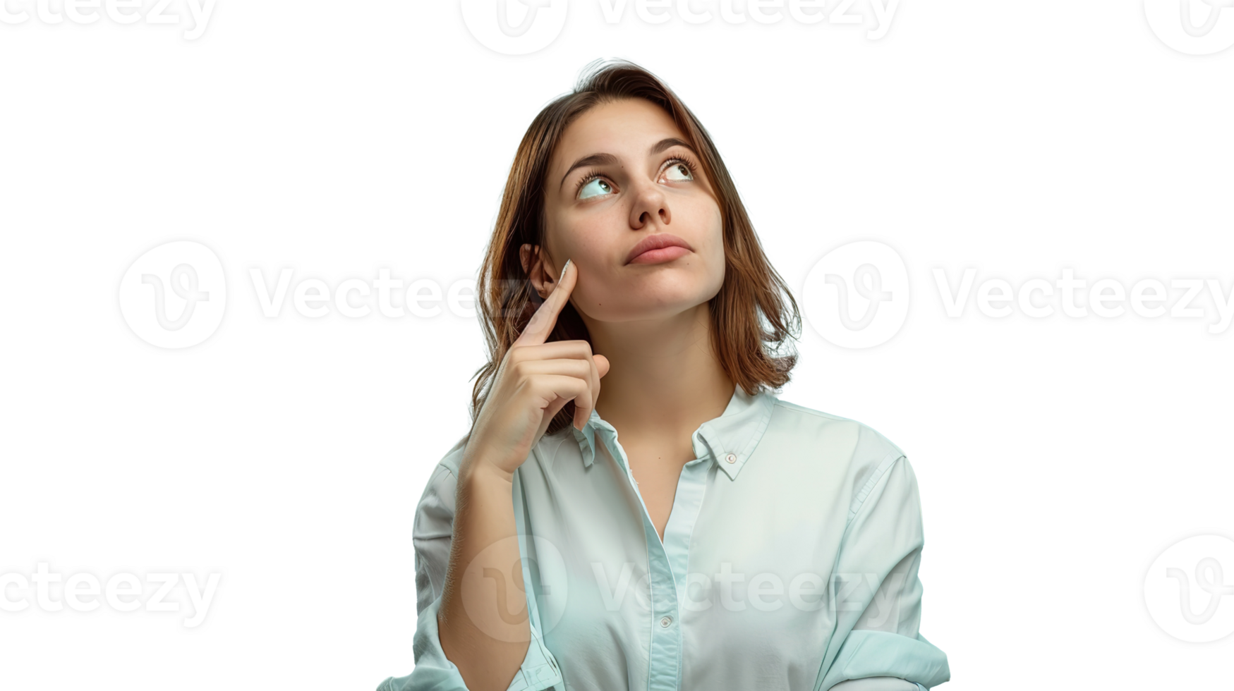 Thoughtful Woman Looking Up Isolated on Transparent Background. Thinking, Idea, Imagination png
