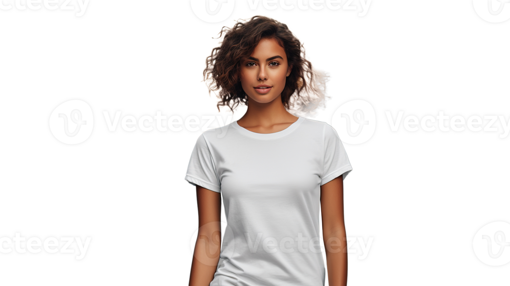 Woman Posing and Wearing White Tee Shirt Mockup Placement on Transparent. Shirt Mockup Template png