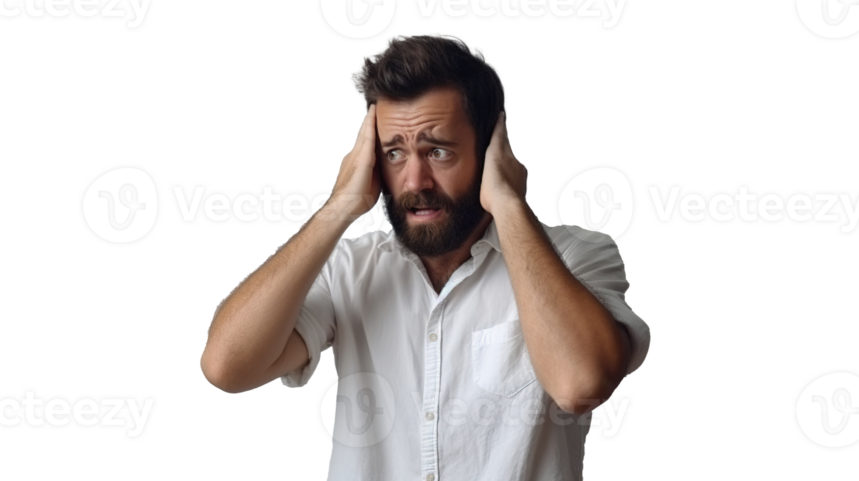 Confused Man on Transparent Background. Uncertain, Thinking png