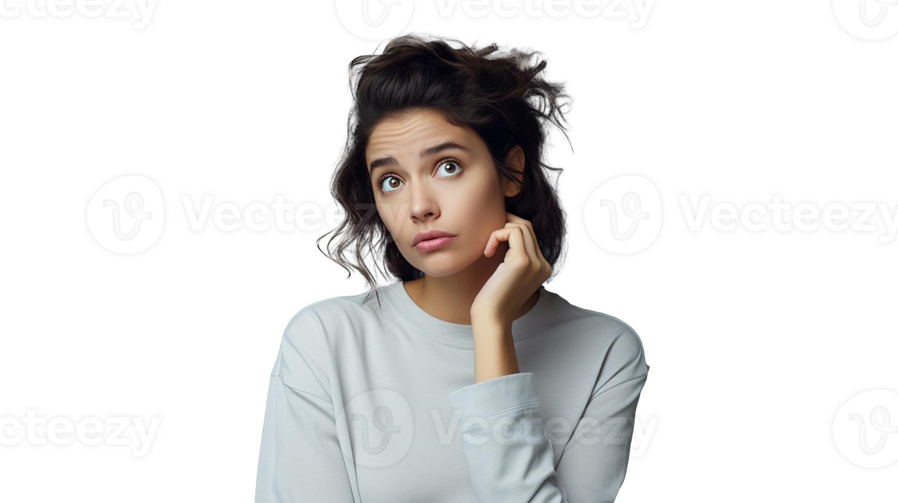 Anxious Woman on Transparent Background. Concerned, Confused png