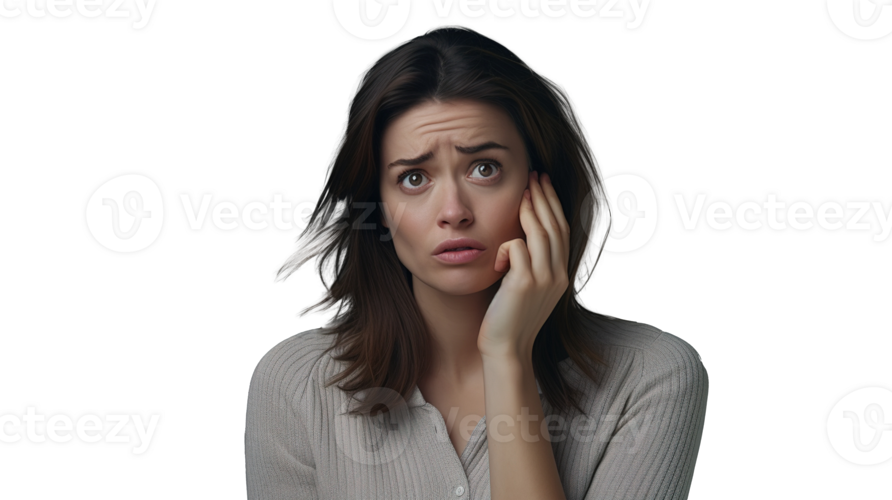 Distressed Woman on Transparent Background. Nervous, Pensive png