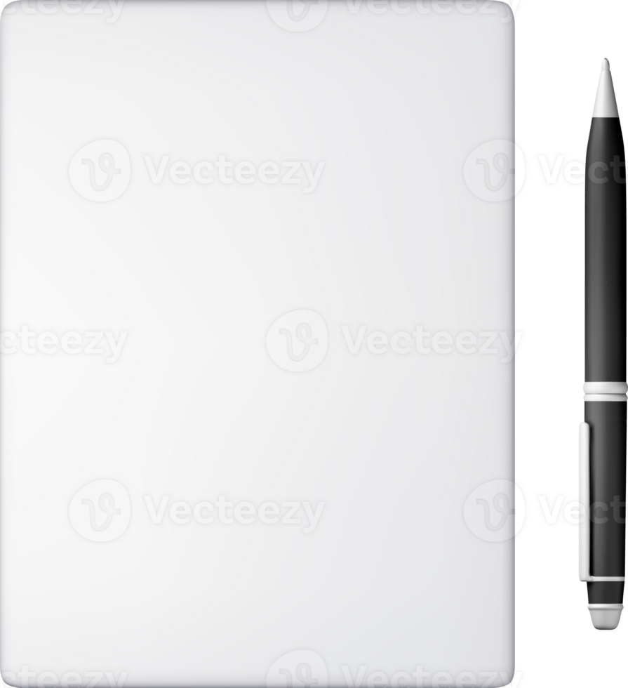 3d white blank paper page with black pen png