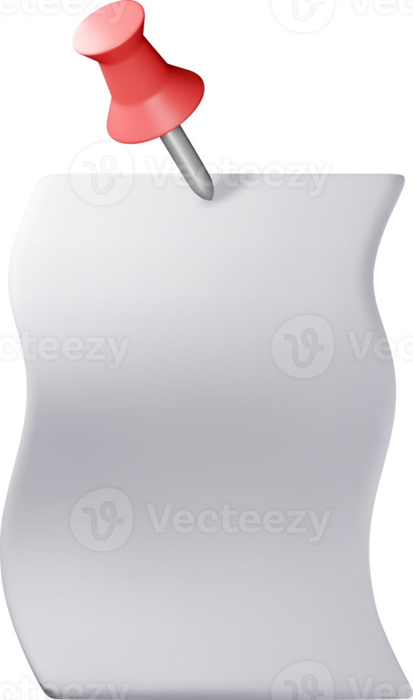 3D empty paper sheets hanging with push pin png
