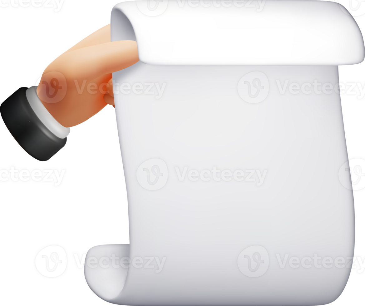 3D white paper scroll in hand png