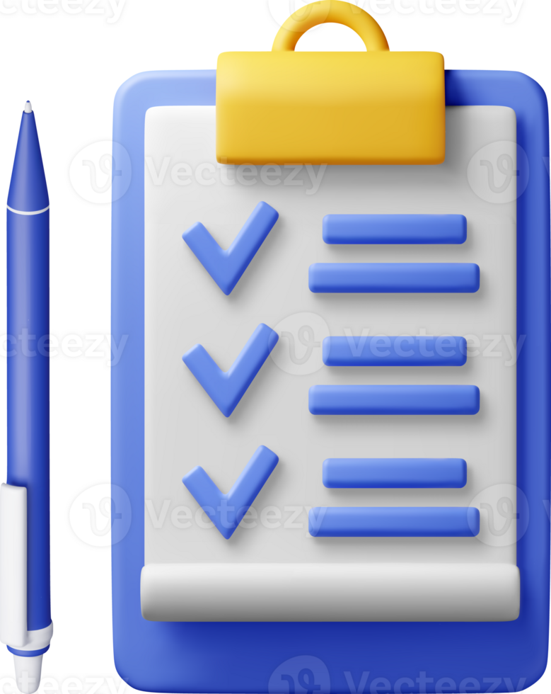3D clipboard holder with checklist symbol and pen png