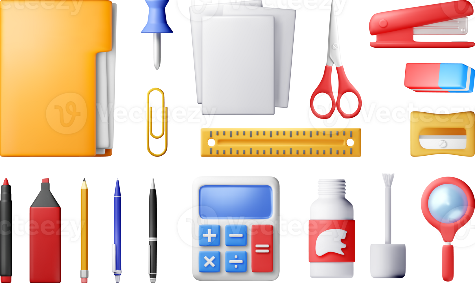 3D stationery set icons png