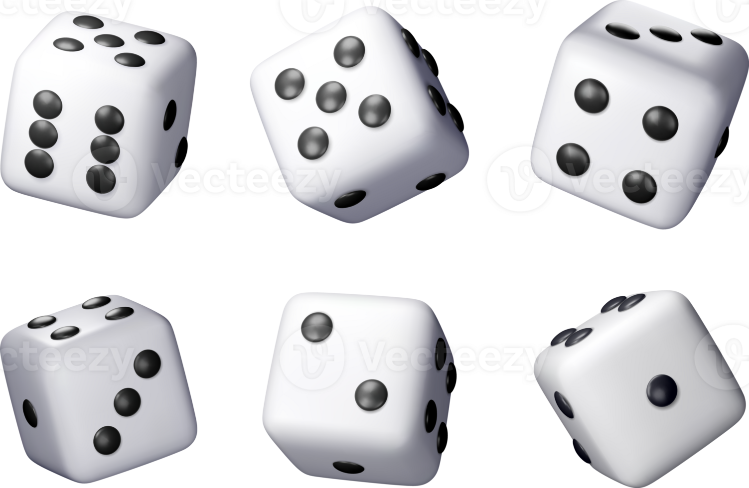 3D set of dice white playing cube png