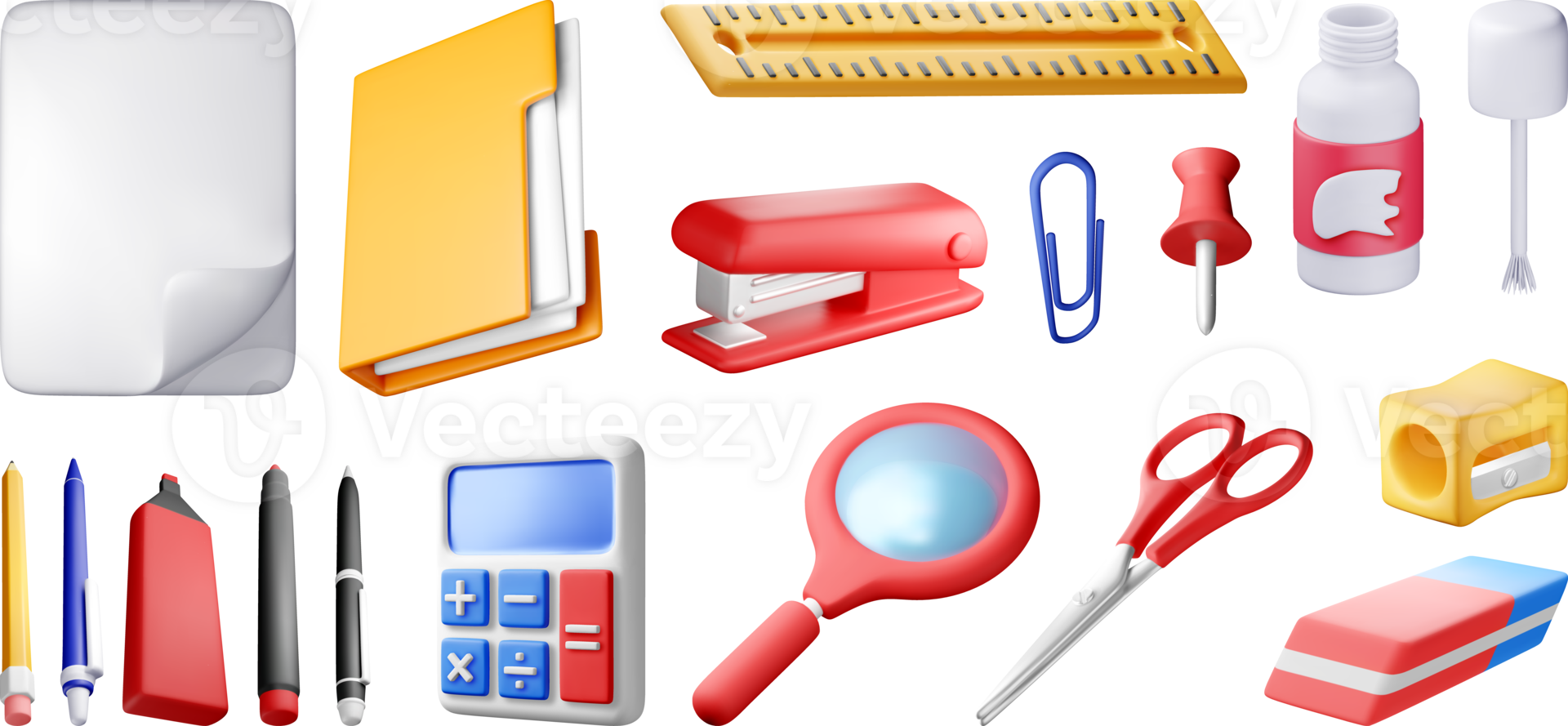 3D collection of stationery icons png