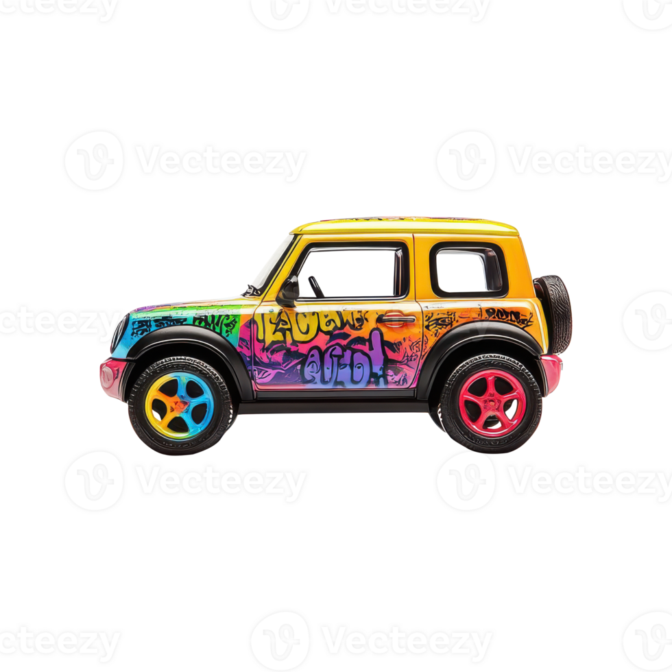 Colorful Graffiti-Style Toy Car with Vibrant Design png