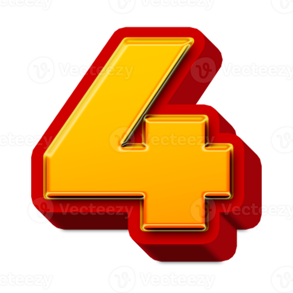 3d golden number 4 png