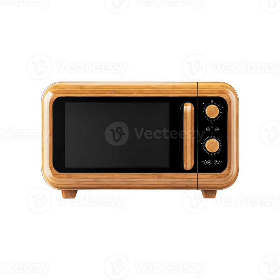 Wooden Finish Microwave Oven with Control Knobs and Transparent Background png