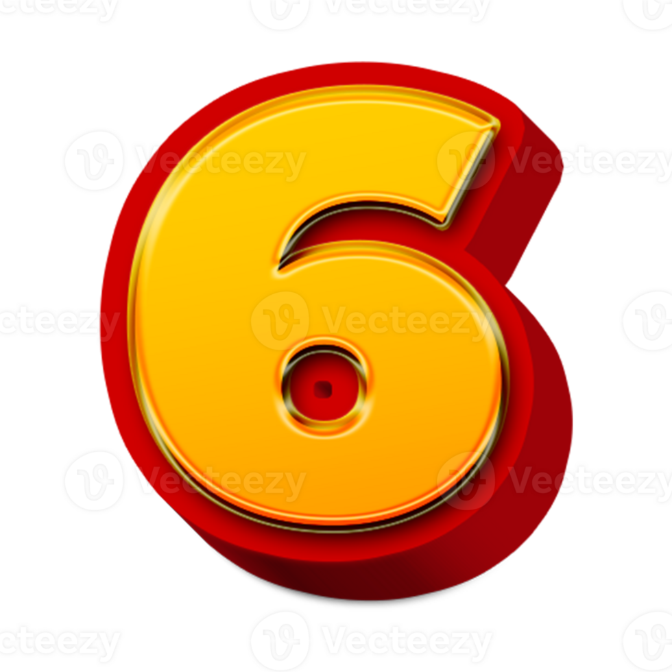 3d golden number 6 png