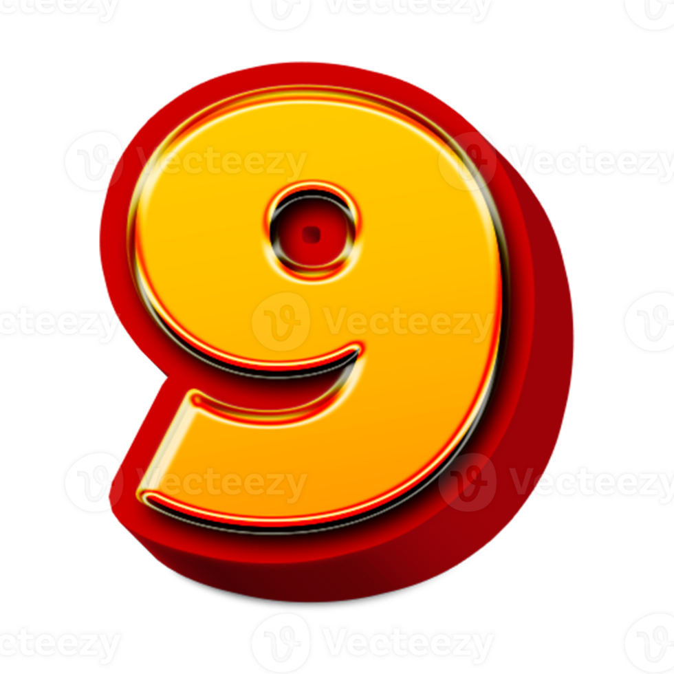 3d golden number 9 png