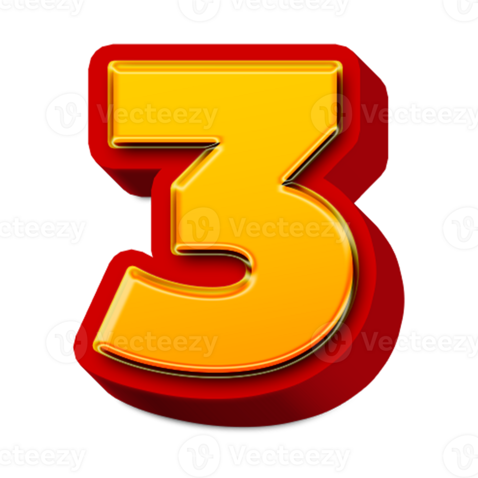 3d golden number 3 png