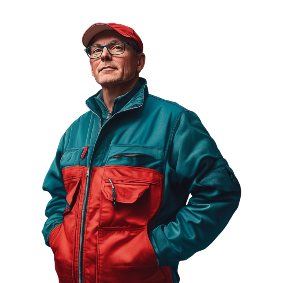 an older man in a red and blue jacket png