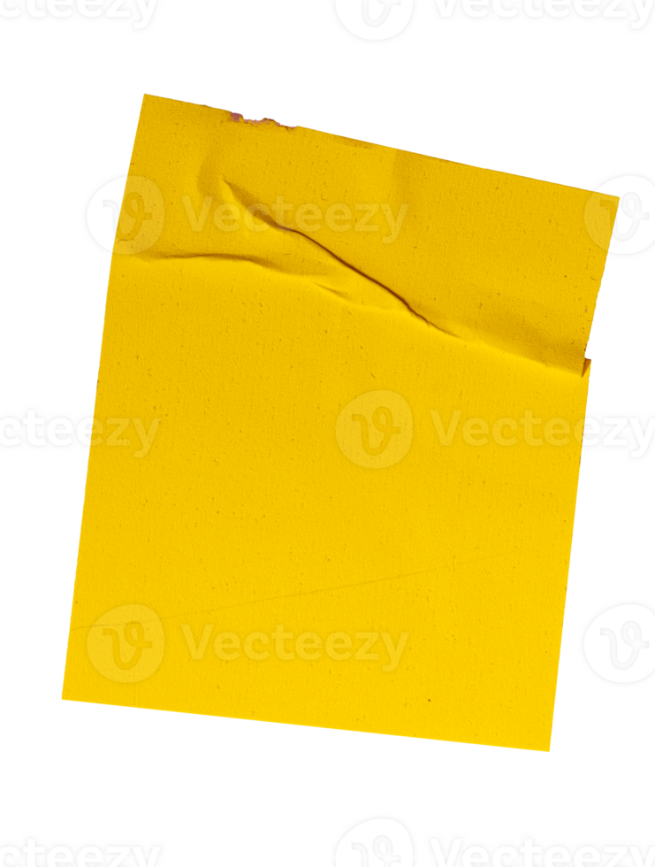 Blank crumpled yellow sticker paper note cutout with transparent background, providing copy space for text or design office elements png