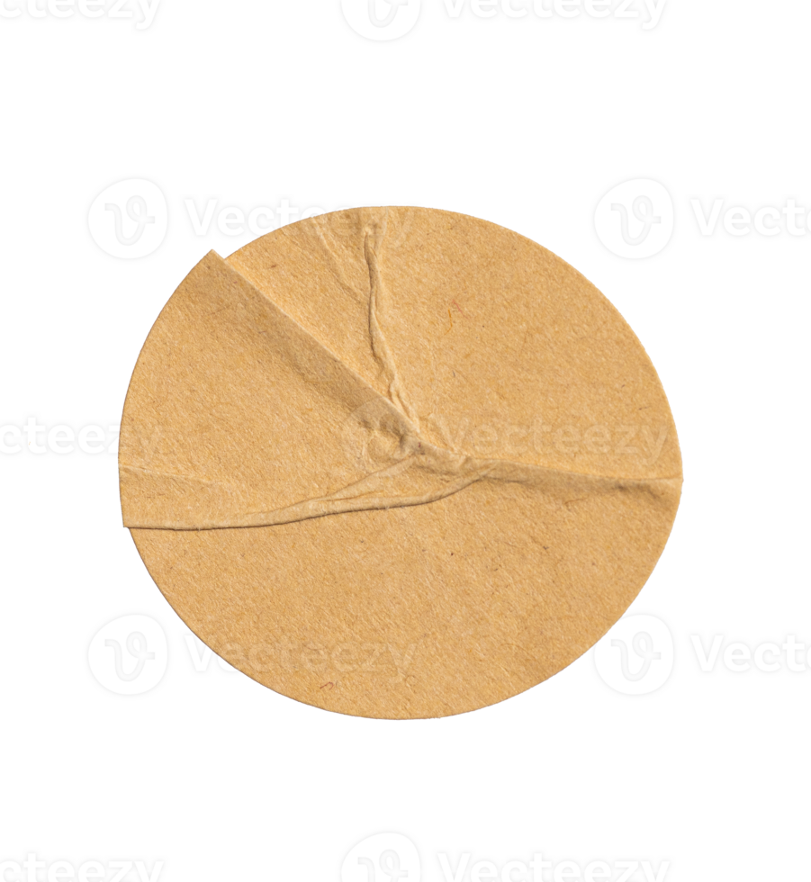 Round textured crumpled sticker made of recycled craft brown cutout paper with transparent background, ideal for eco friendly projects png