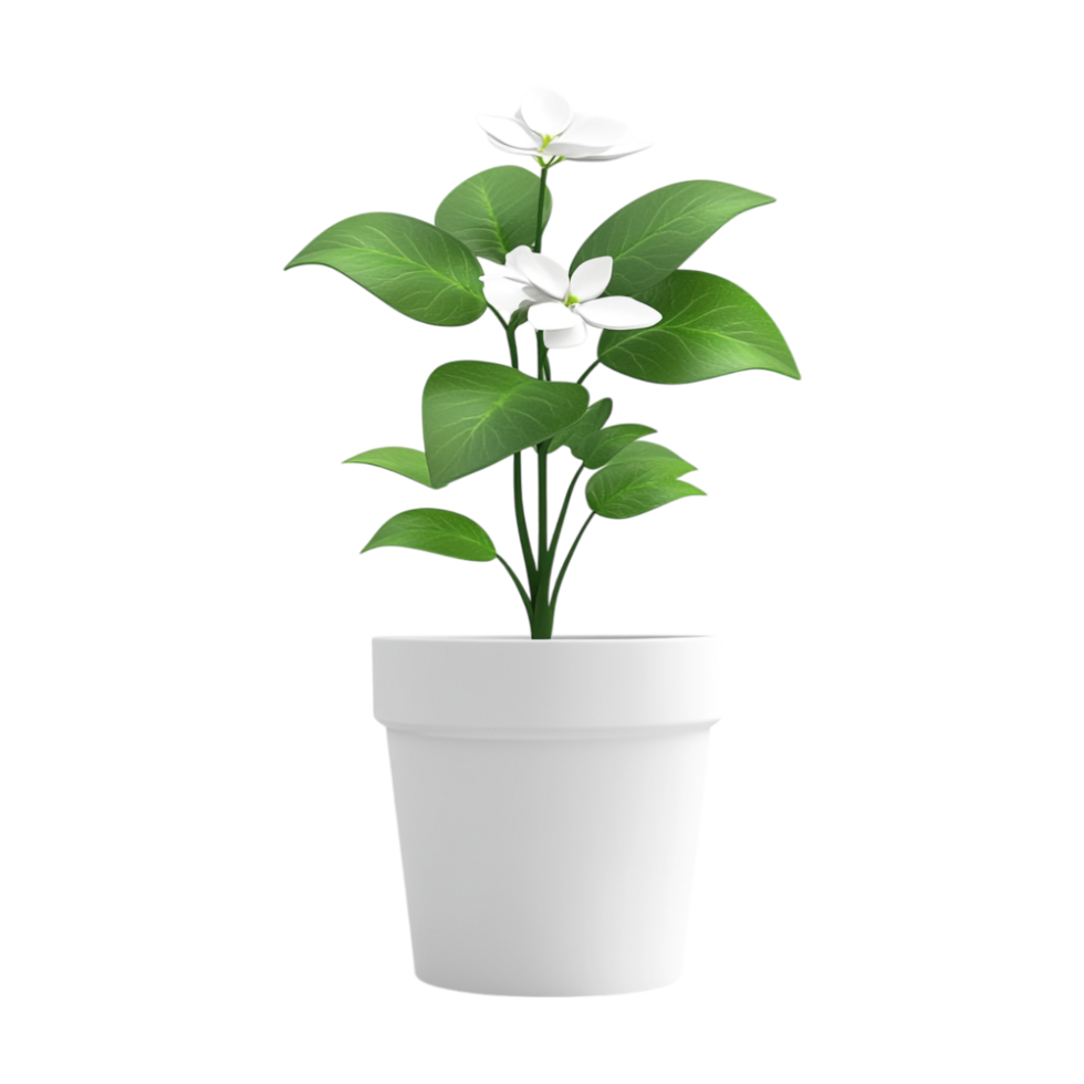 white flower pot with green leaves on a transparent background png