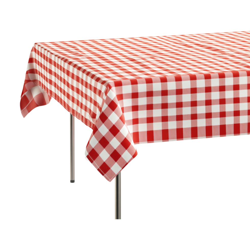 a red and white checkered tablecloth on a table png