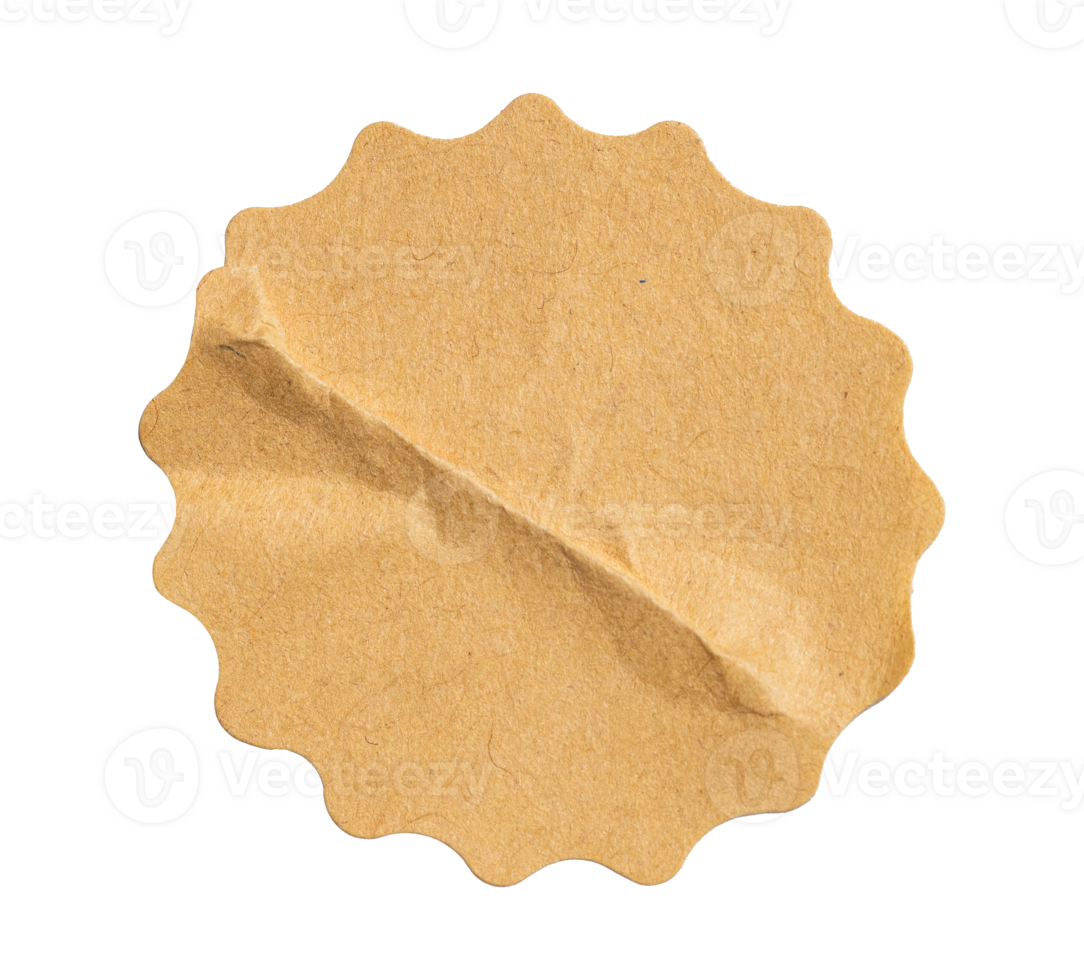Recycled crumpled sticker paper cardboard price tag sticker with copy space, featuring a cutout transparent background for easy integration office designs png