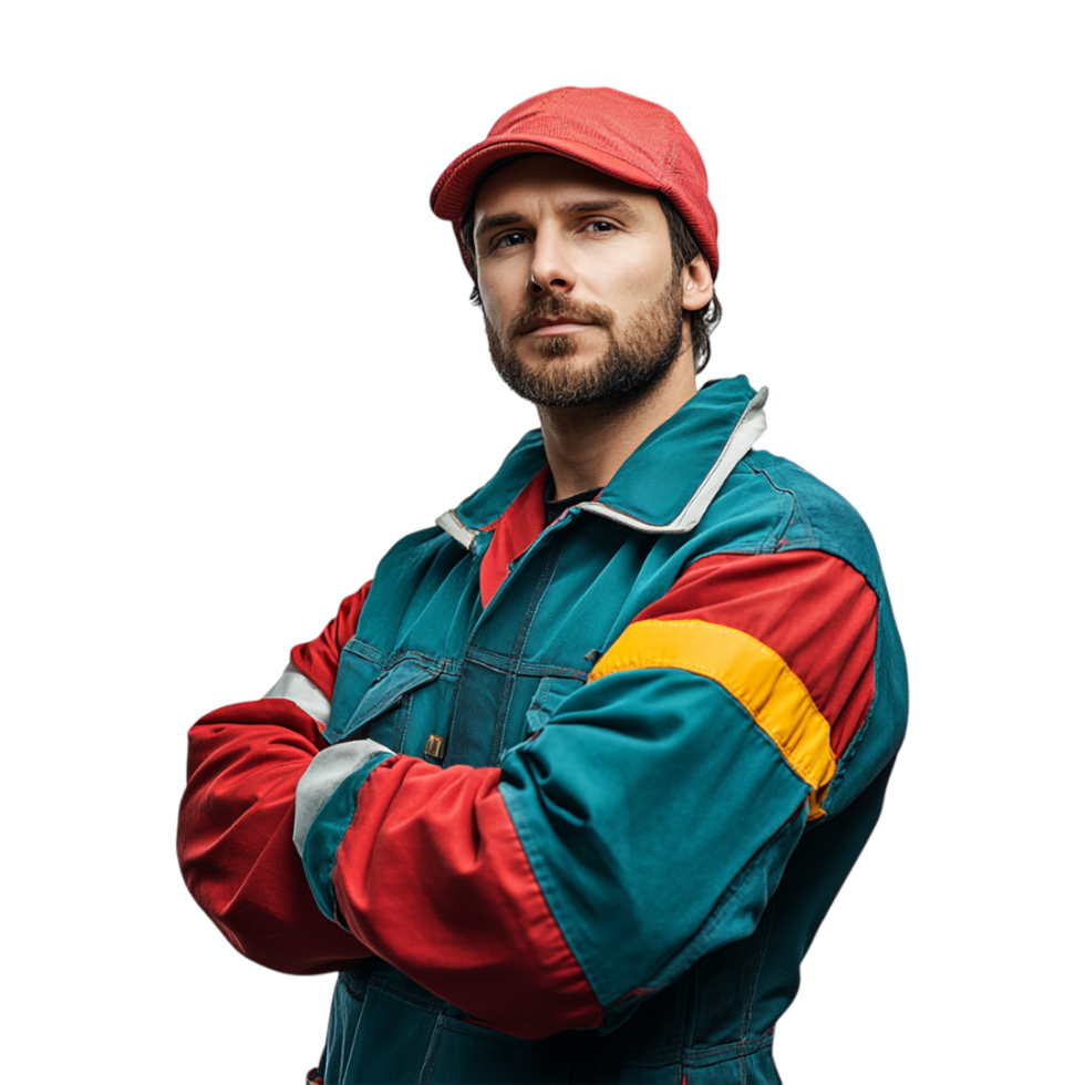 a man in a red hat and red cap png