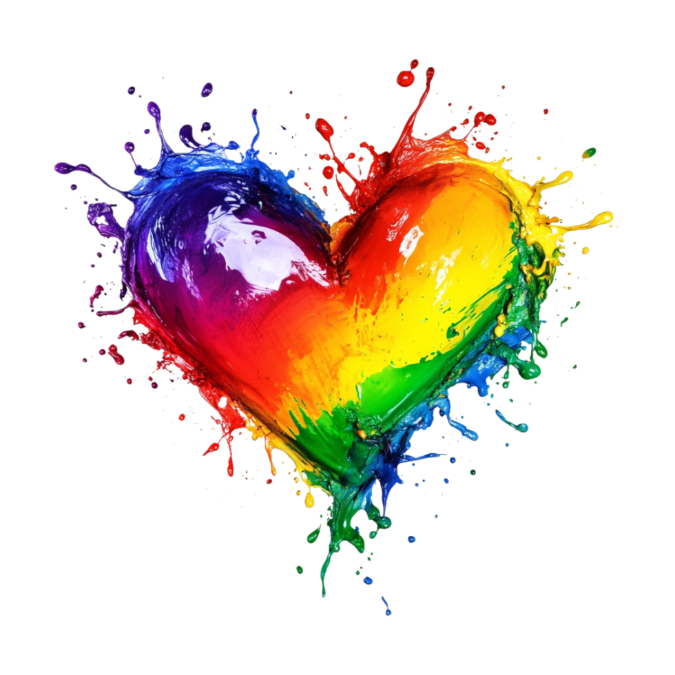 a rainbow heart painted with paint on transparent background png