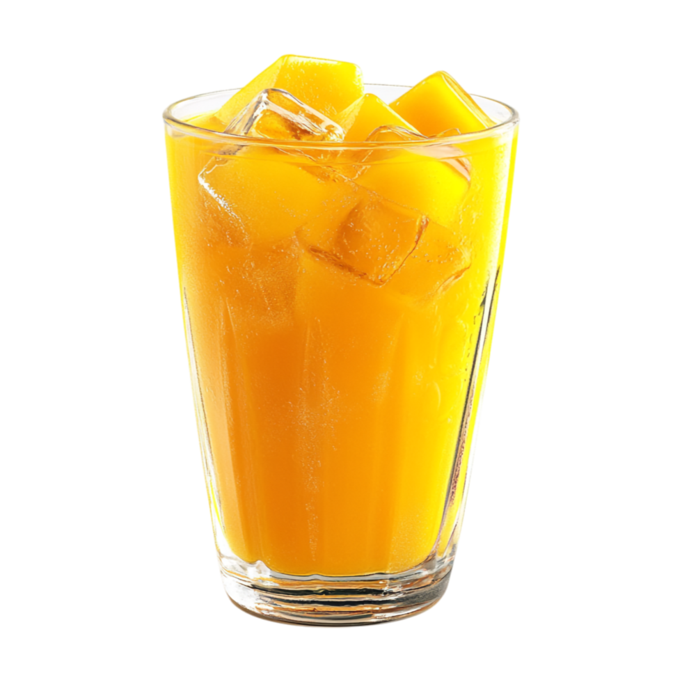 a glass of orange juice with ice cubes png