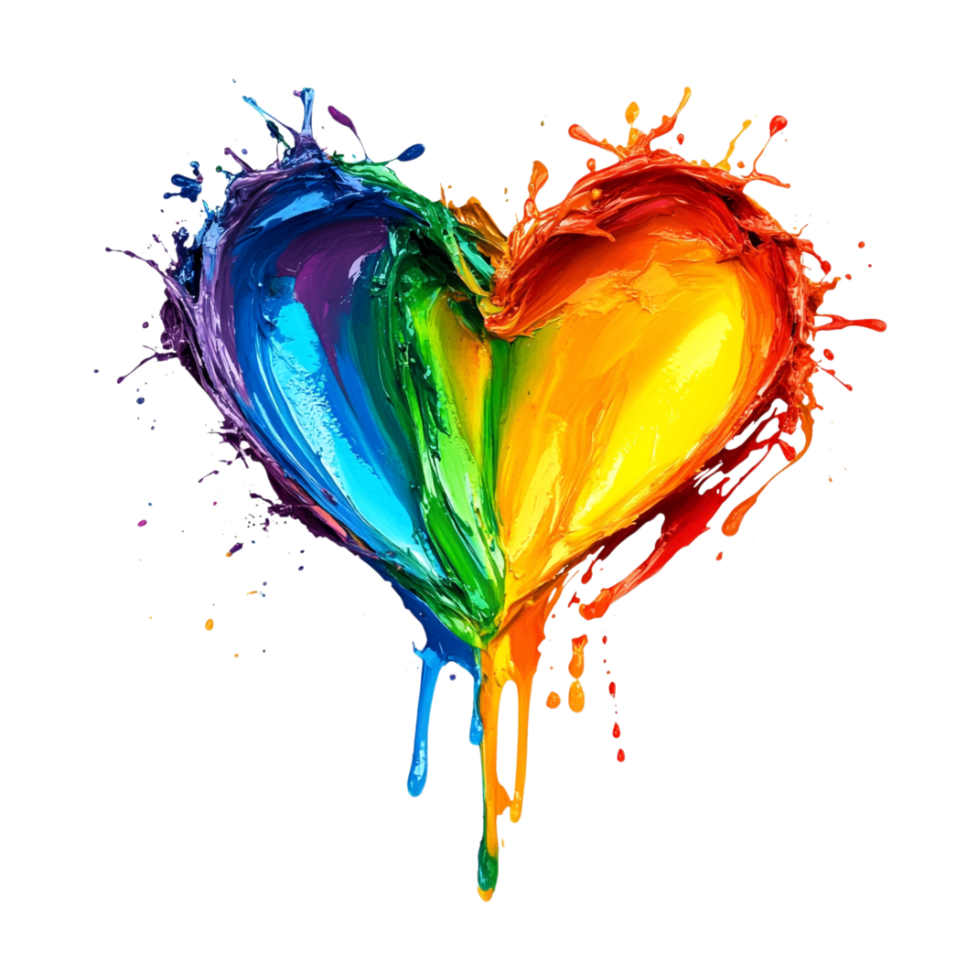 rainbow heart painted with paint on transparent background png